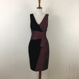 Kay Unger Velvet Sleeveless V-Neck Shutter Pleat Sheath Dress